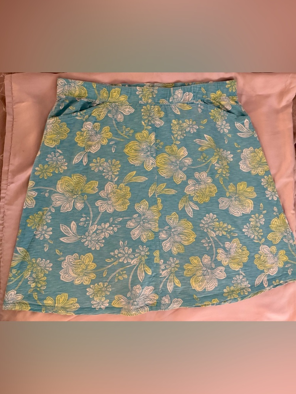 J. Jill Organic Cotton Turquoise Yellow Floral A-Line Skirt - Size L - Picture 7 of 9